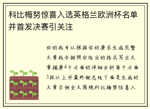 科比梅努惊喜入选英格兰欧洲杯名单并首发决赛引关注 科比梅努惊喜入选英格兰欧洲杯名单并首发决赛引关注